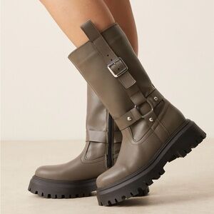 ASOS DESIGN Chalice chunky buckle knee boots in olive green